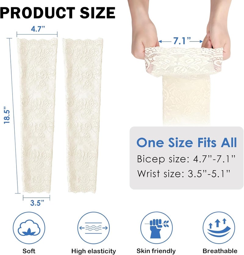 RainFlowwer Lace Arm Sleeves For Women Wedding Sleeve, Floral Long Fingerless Lace Gloves for Bridal Party Prom Costume - Image 2